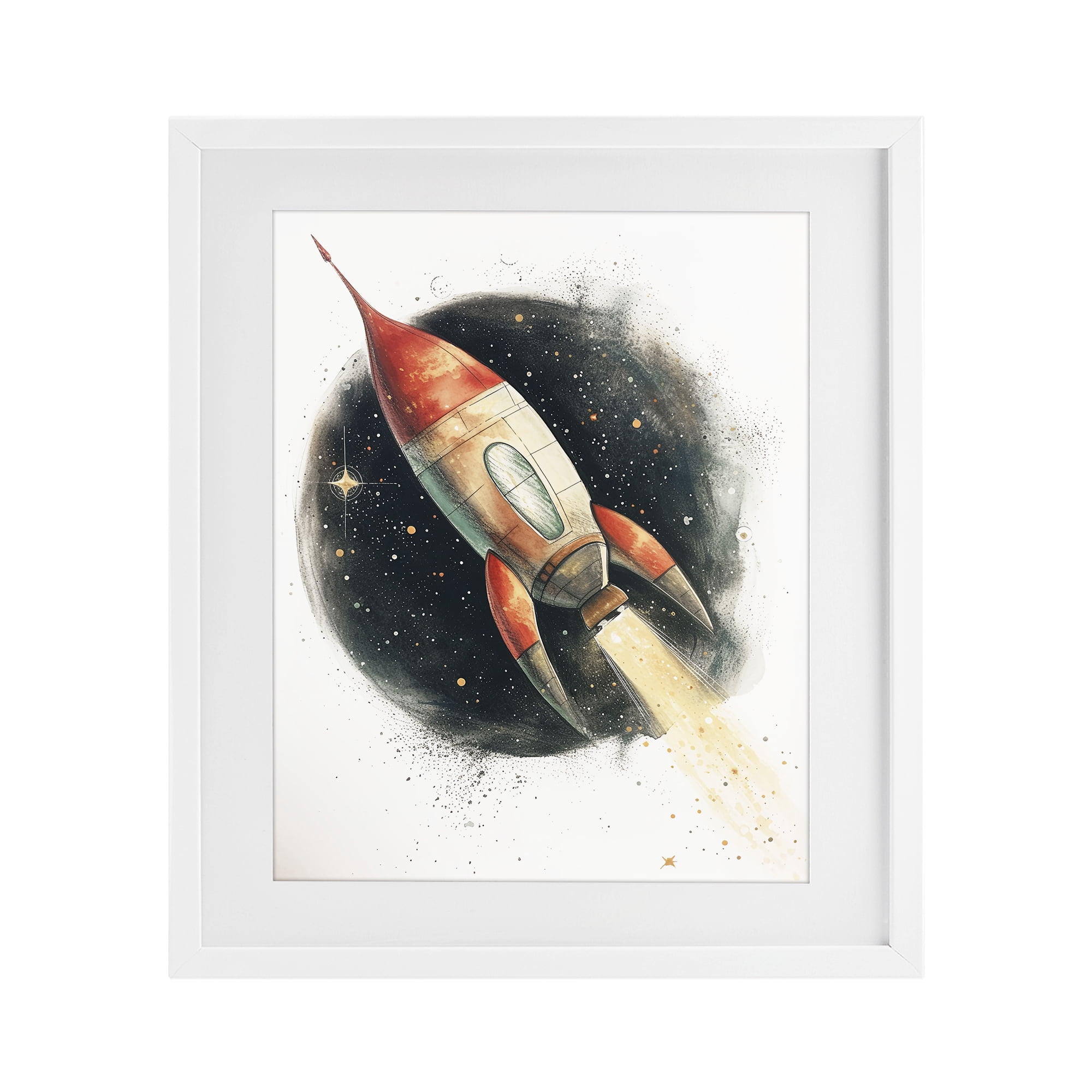 Stupell Industries Journey To Space Rocket White Framed Print Under Glass, design by Ray Powers