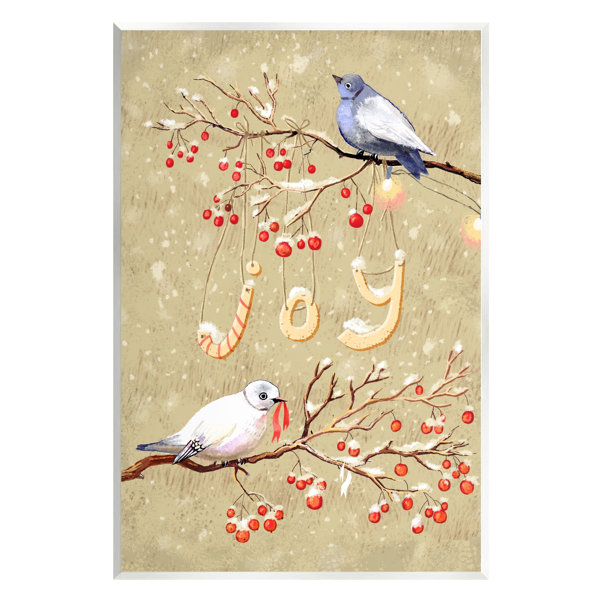 Stupell Industries Joy Birds on Winter Branches Holiday Painting Unframed Art Print Wall Art, 13 x 19