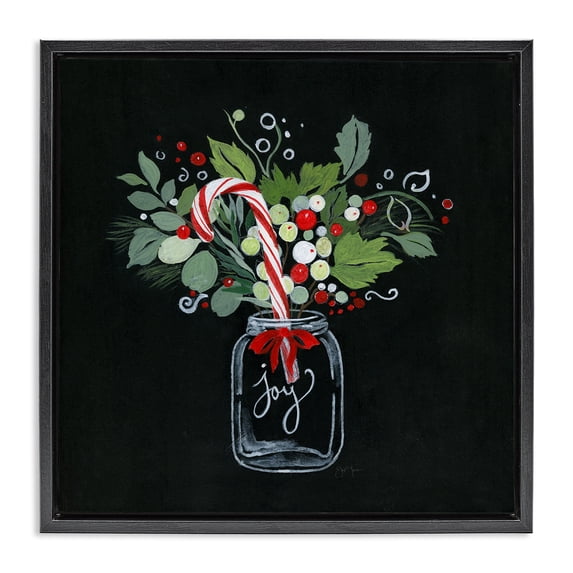 Stupell Industries French Country Joy Candy Cane Jar Black Floating Frame Canvas Art, 18 x 18, by Janet Tava