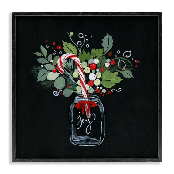 Stupell Industries French Country Joy Candy Cane Jar Black Framed Giclee Art, 12 x 12, by Janet Tava