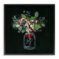 Stupell Industries Joy Candy Cane Jar Holiday Painting Black Framed Art Prints Wall Art, 12 x 12