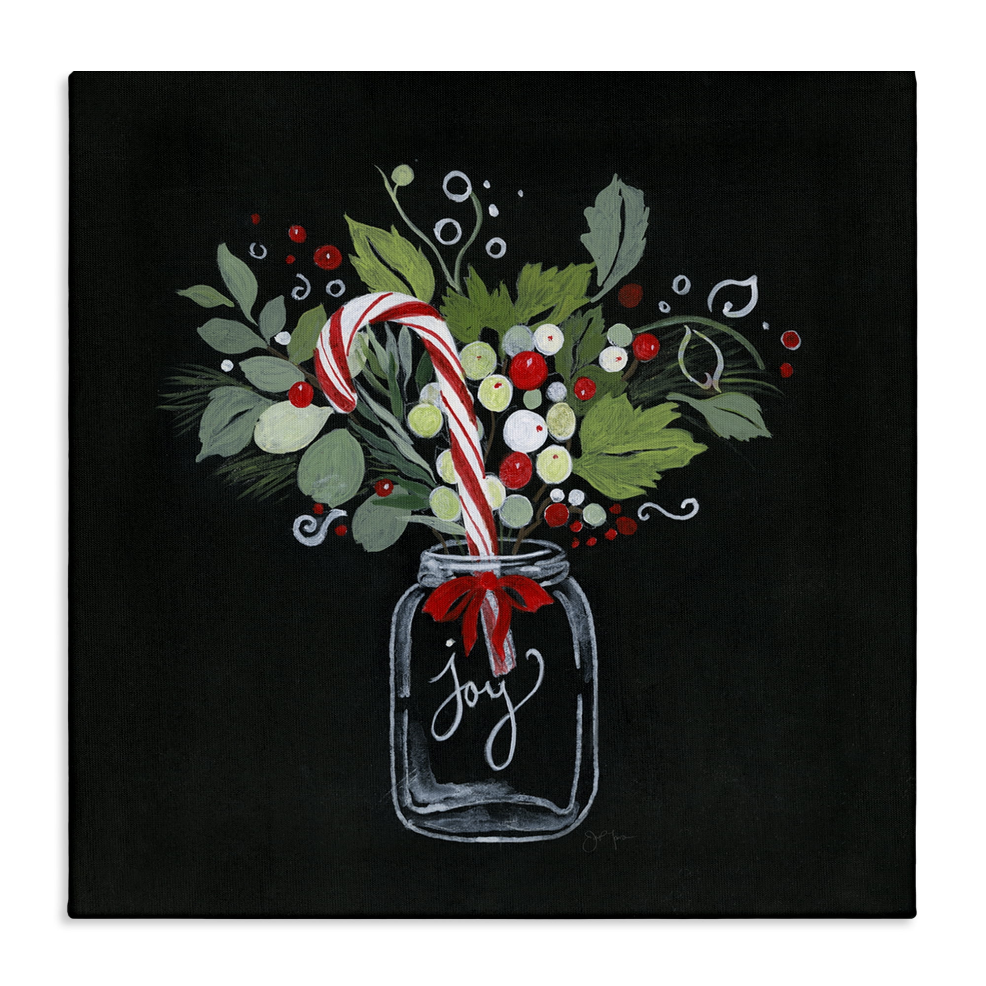 Stupell Industries Joy Candy Cane Jar Holiday Painting Gallery Wrapped Canvas Art Prints Wall Art, 30 x 30