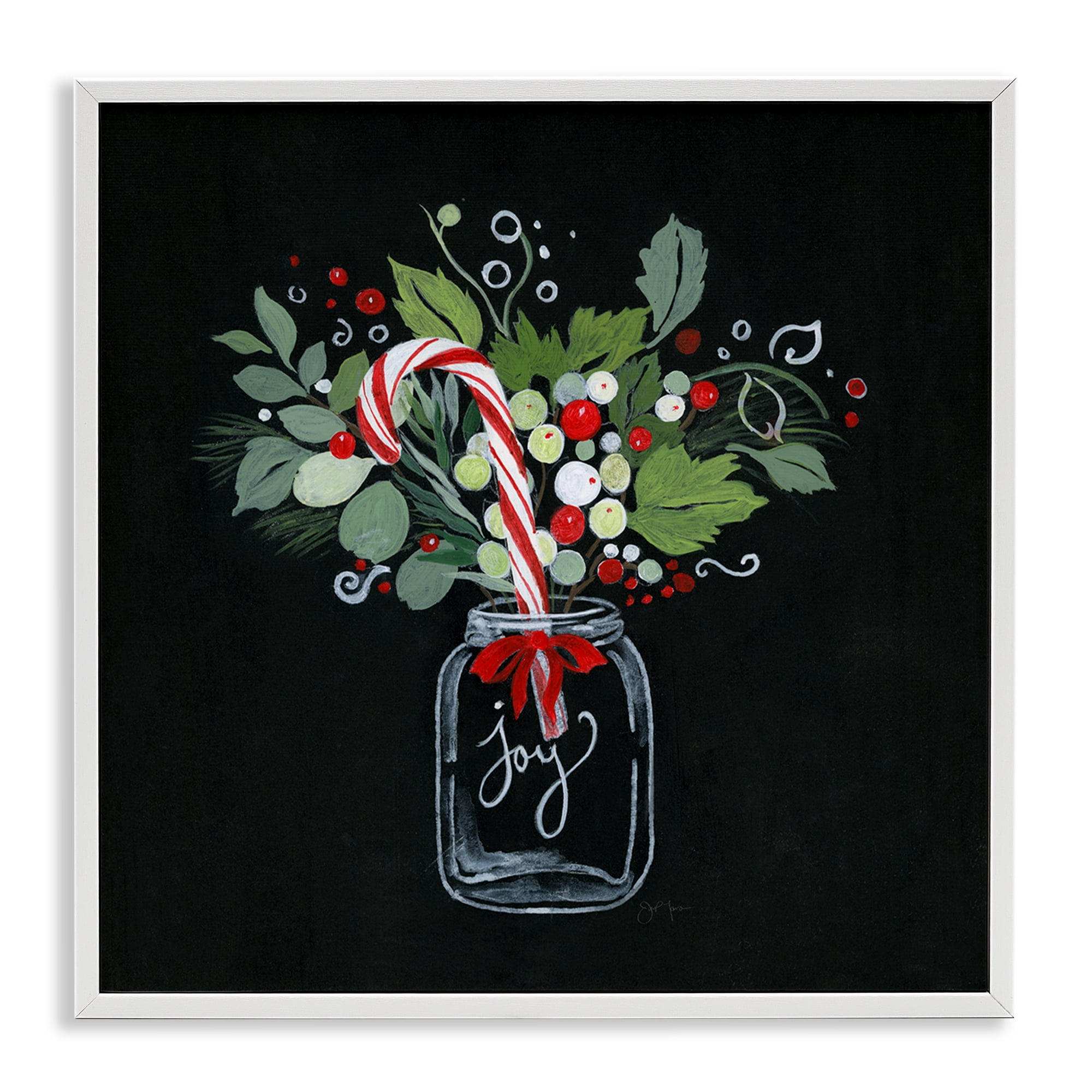 Stupell Industries Joy Candy Cane Jar Holiday Painting White Framed Art Prints Wall Art, 12 x 12