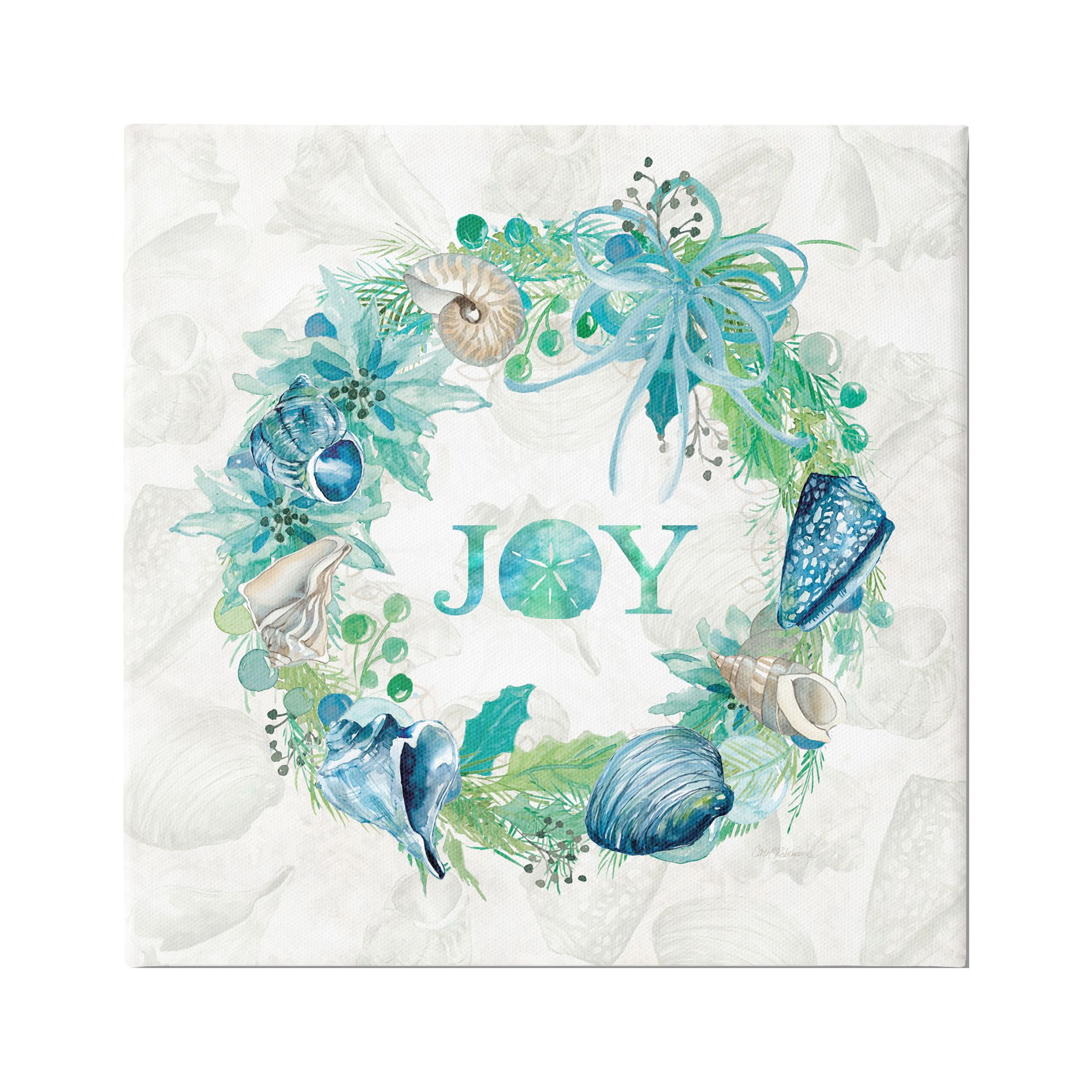 Stupell Industries Joy Coastal Shell Wreath Nature Painting Gallery Wrapped Canvas Print Wall Art, 30 x 30