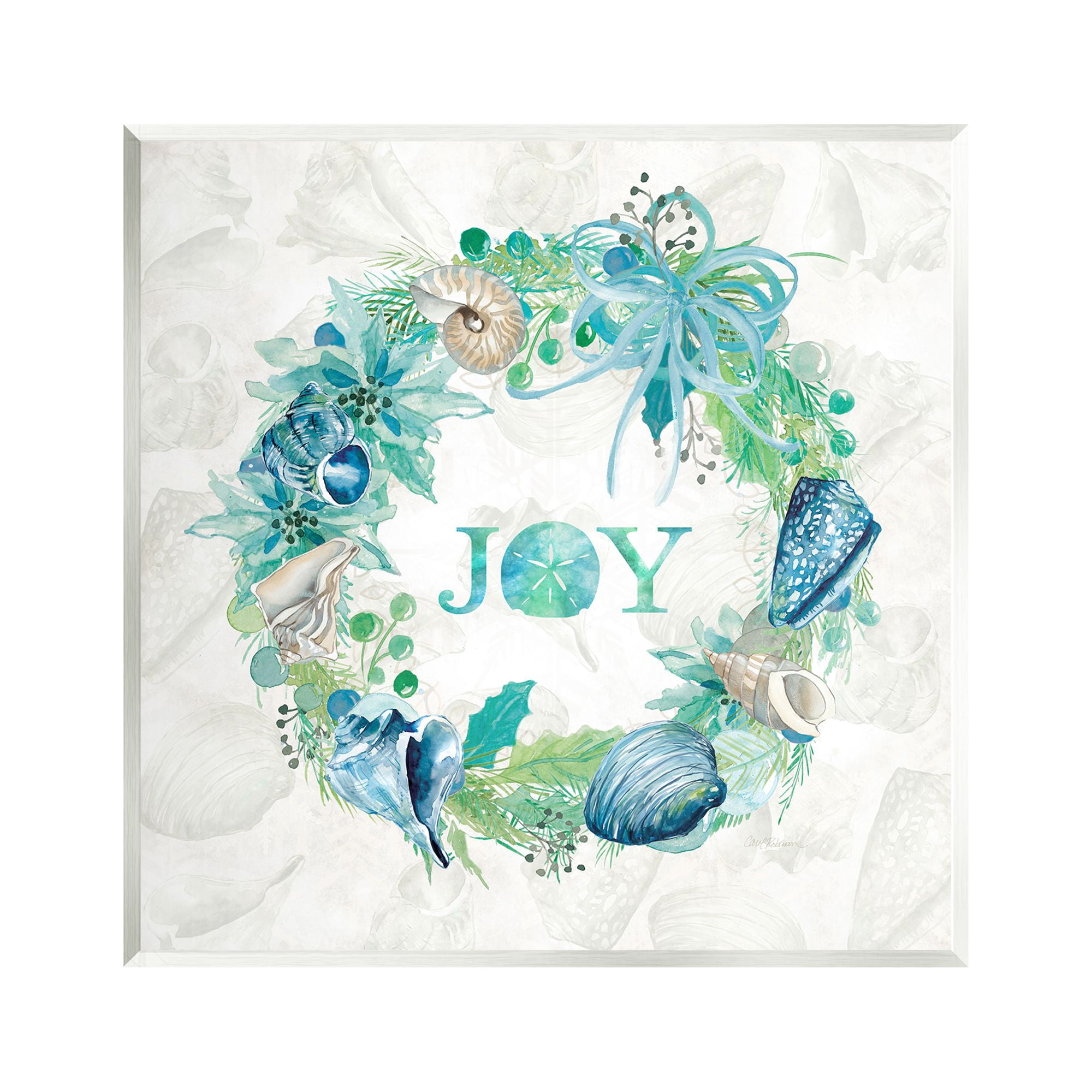 Stupell Industries Joy Coastal Shell Wreath Nature Painting Unframed Art Print Wall Art, 12 x 12