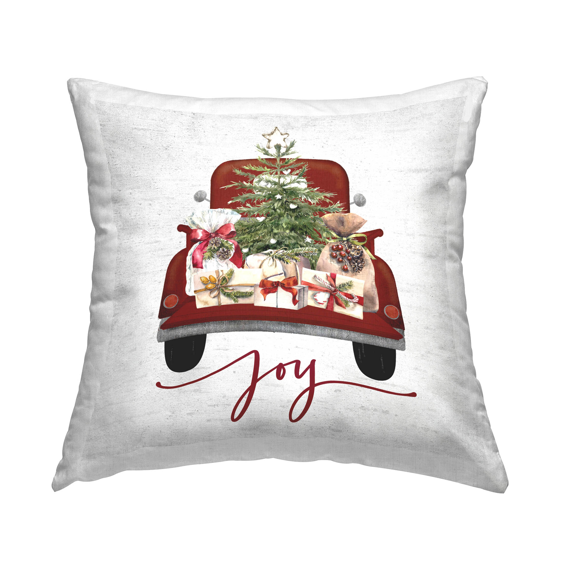 Stupell Industries Joy Holiday Car Presents Printed Throw Pillow Design by Lettered and Lined
