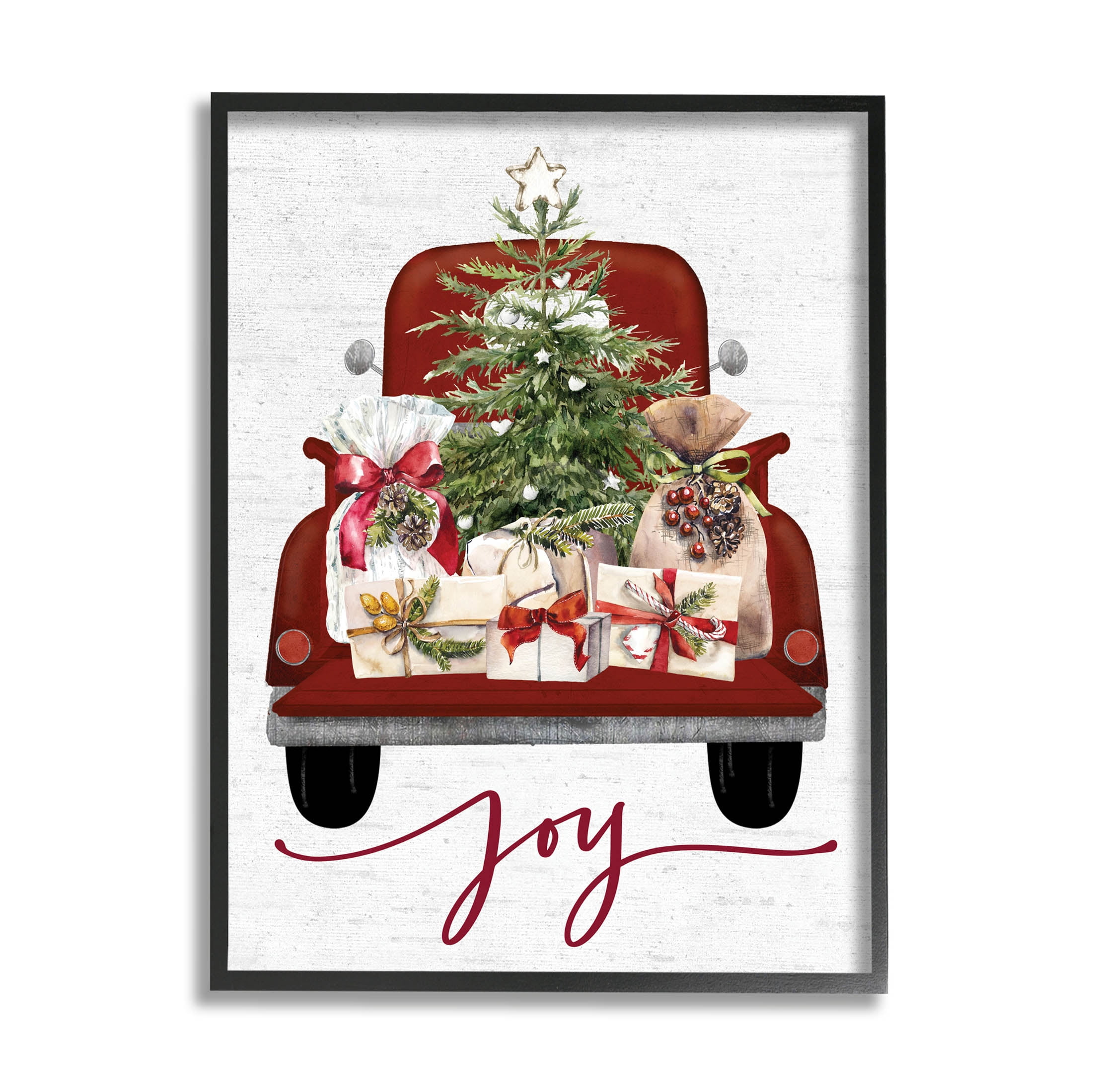 Stupell Industries Joy Holiday Red Gift Truck Graphic Art Black Framed Art Print Wall Art, Design by Lettered and Lined