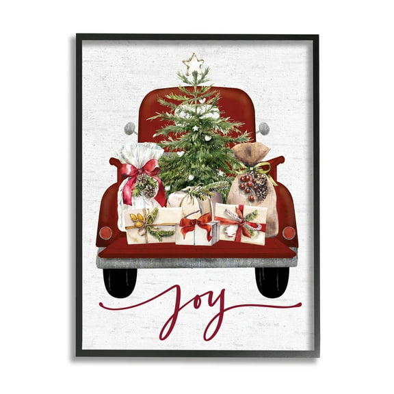 Stupell Industries Joy Holiday Red Gift Truck Graphic Art Black Framed Art Print Wall Art, Design by Lettered and Lined