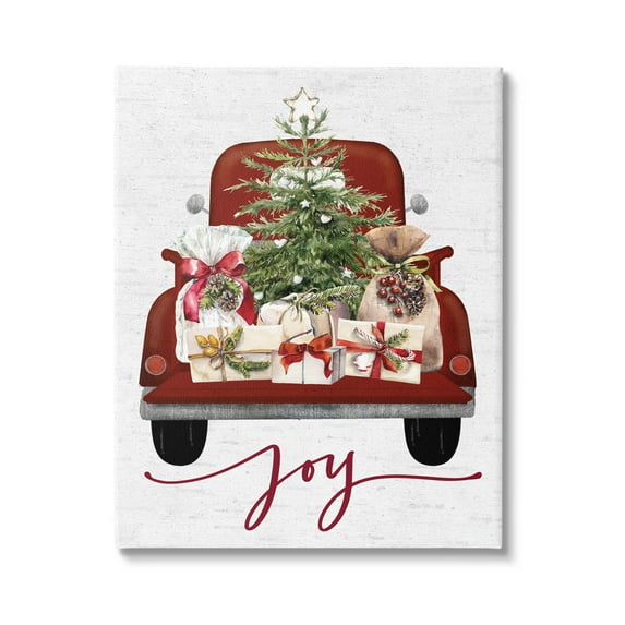 Stupell Industries Joy Holiday Red Gift Truck Graphic Art Gallery Wrapped Canvas Print Wall Art, Design by Lettered and Lined