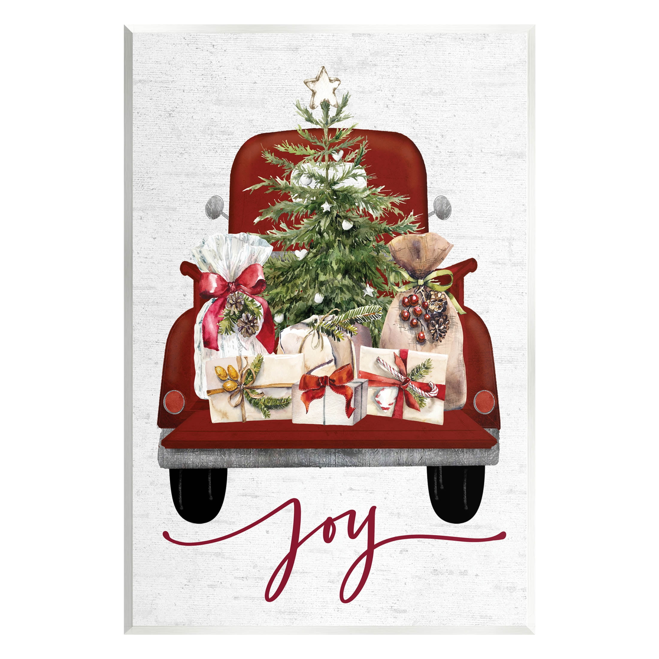 Stupell Industries Joy Holiday Red Gift Truck Graphic Art Unframed Art Print Wall Art, Design by Lettered and Lined