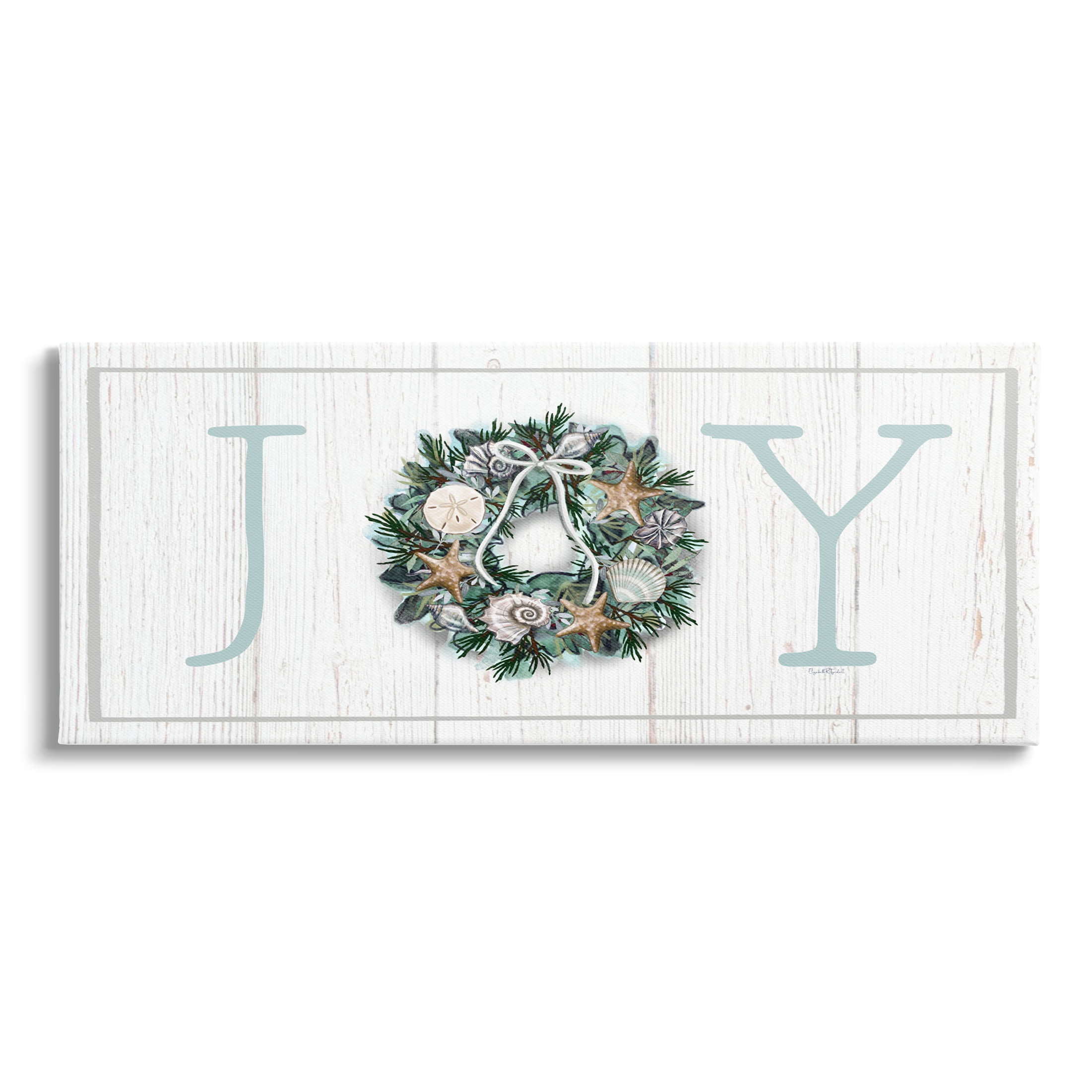 Stupell Industries Joy Holiday Seashell Wreath Graphic Art Gallery Wrapped Canvas Print Wall Art, Design by Elizabeth Tyndall