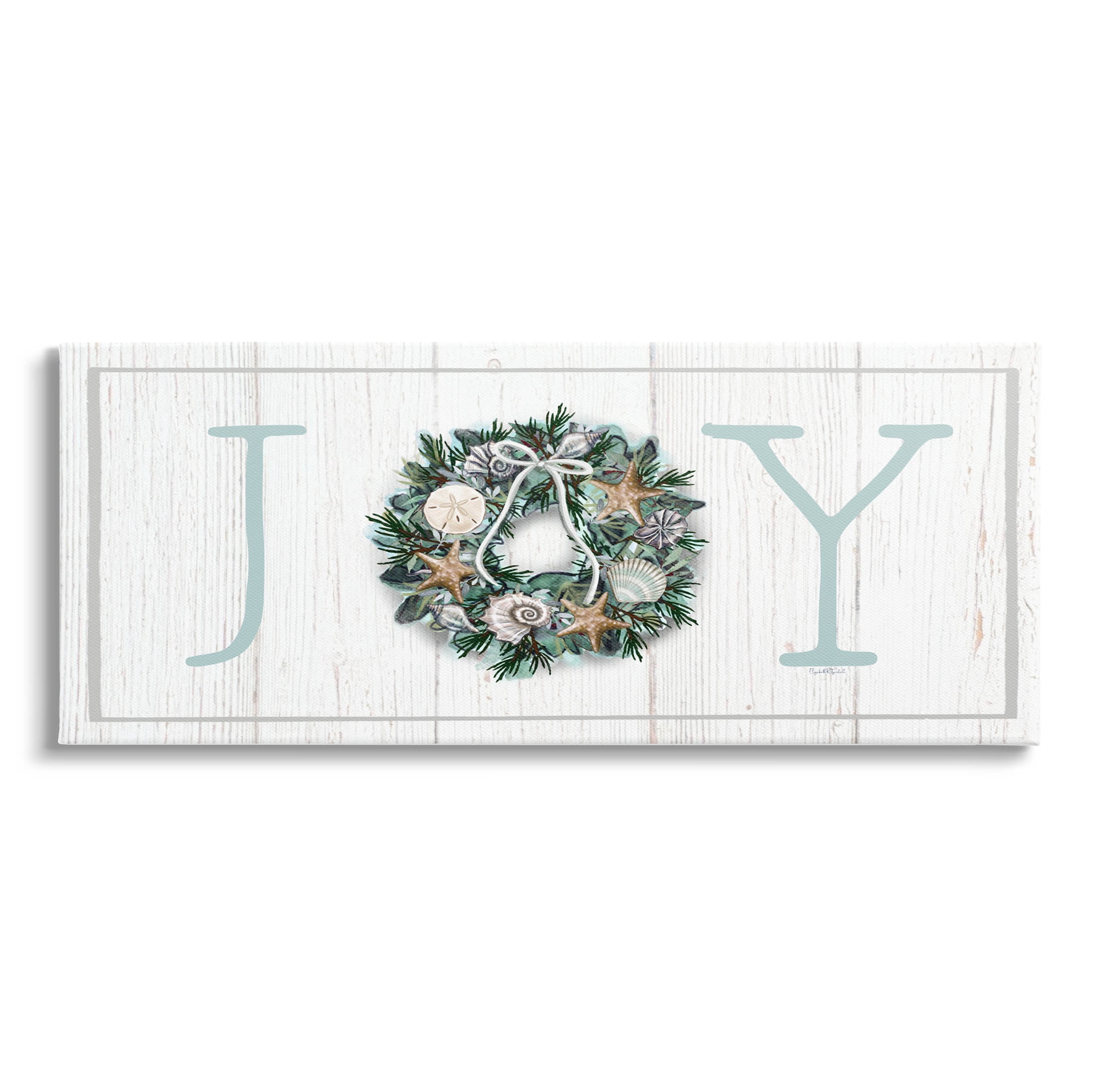 Stupell Industries Joy Holiday Seashell Wreath Graphic Art Gallery Wrapped Canvas Print Wall Art, Design by Elizabeth Tyndall