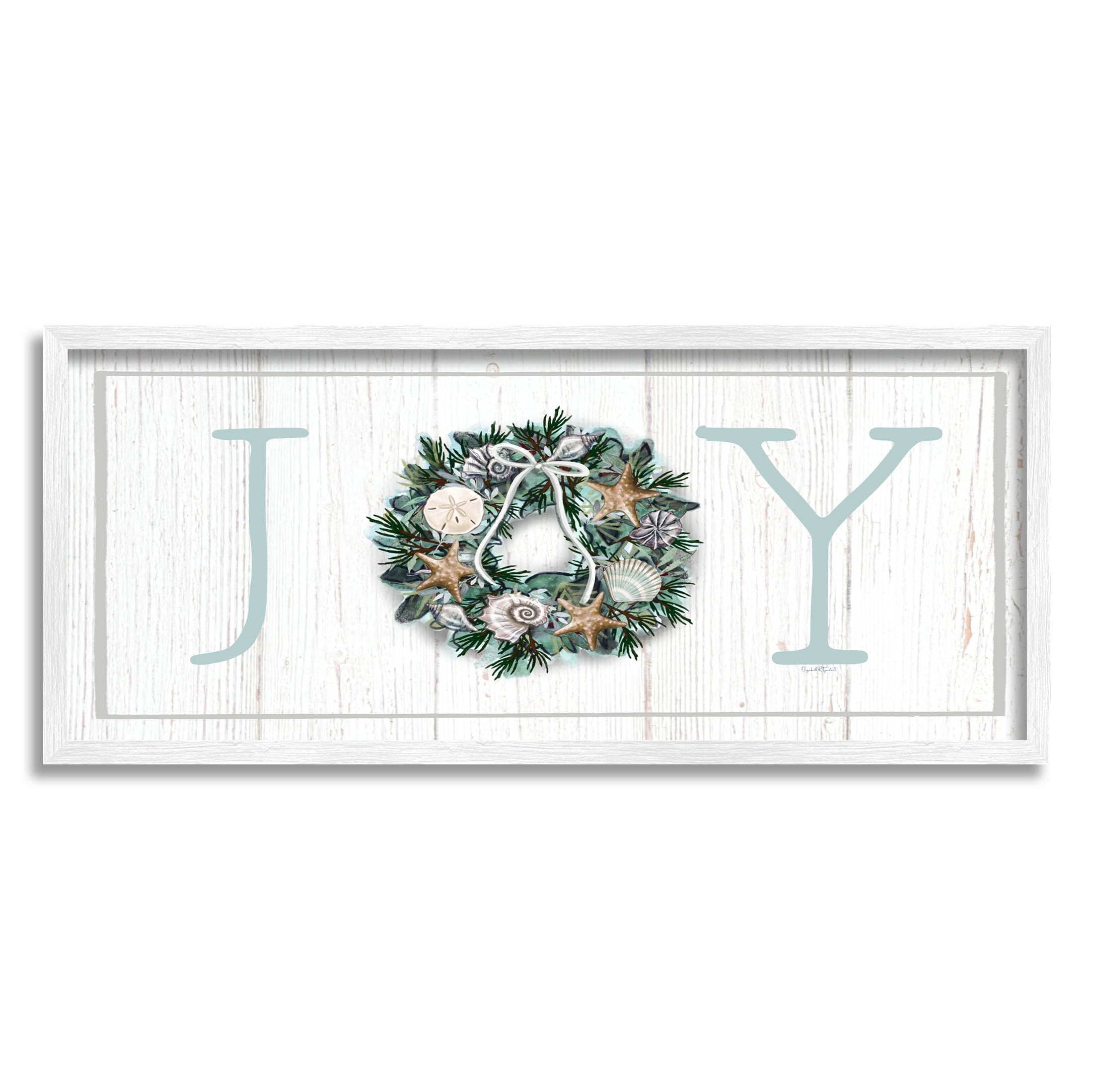 Stupell Industries Joy Holiday Seashell Wreath Graphic Art White Framed Art Print Wall Art, Design by Elizabeth Tyndall