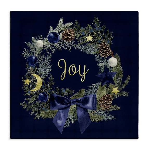 Stupell Industries Joy Holiday Wreath Holiday Painting Gallery Wrapped Canvas Art Print Wall Art, 36 x 36