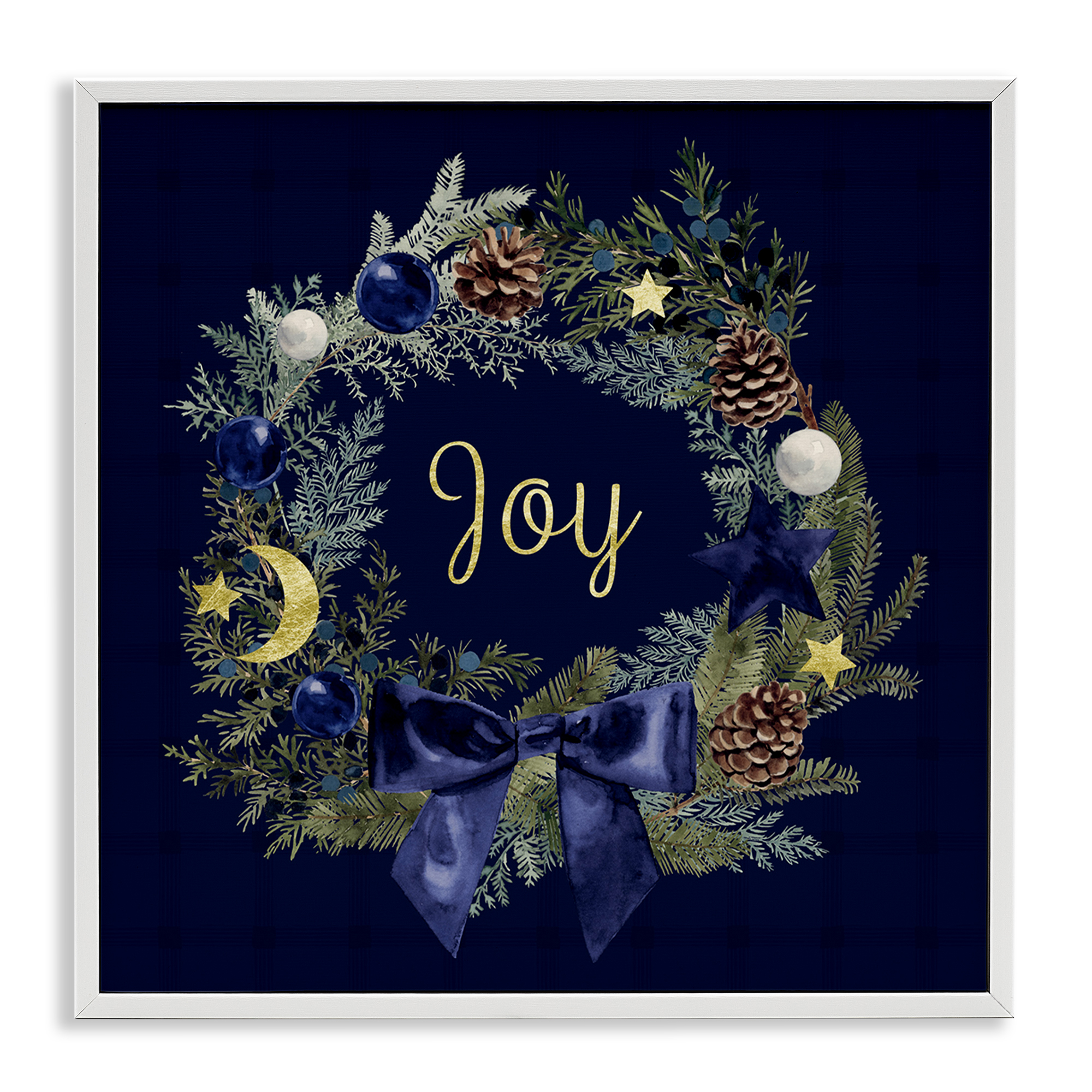 Stupell Industries Joy Holiday Wreath Holiday Painting White Framed Art Print Wall Art, 17 x 17