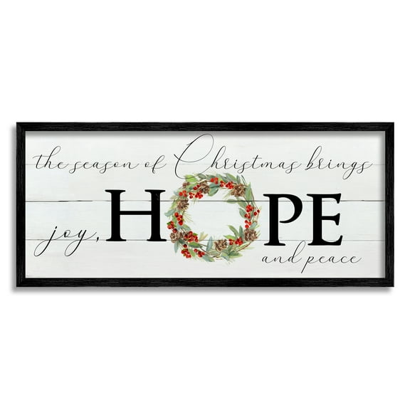 Stupell Industries Joy Hope & Peace Christmas Wreath Holiday Painting Black Framed Art Print Wall Art
