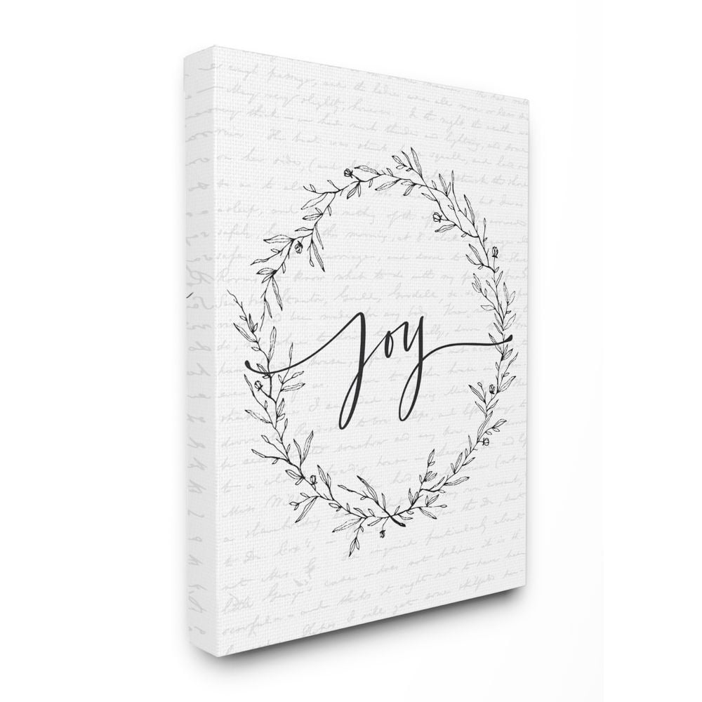 Stupell Industries Joy Leaves Wreath Christmas Holiday Word DesignCanvas Wall Art By Artist Lettered and Lined