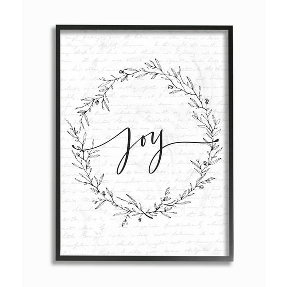 Stupell Industries Joy Leaves Wreath Christmas Holiday Word DesignFramed Wall Art By Artist Lettered and Lined