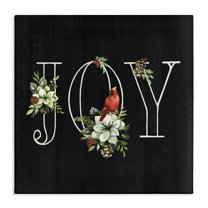 Stupell Industries Joy Letters with Florals Holiday Painting Gallery Wrapped Canvas Art Prints Wall Art, 17 x 17