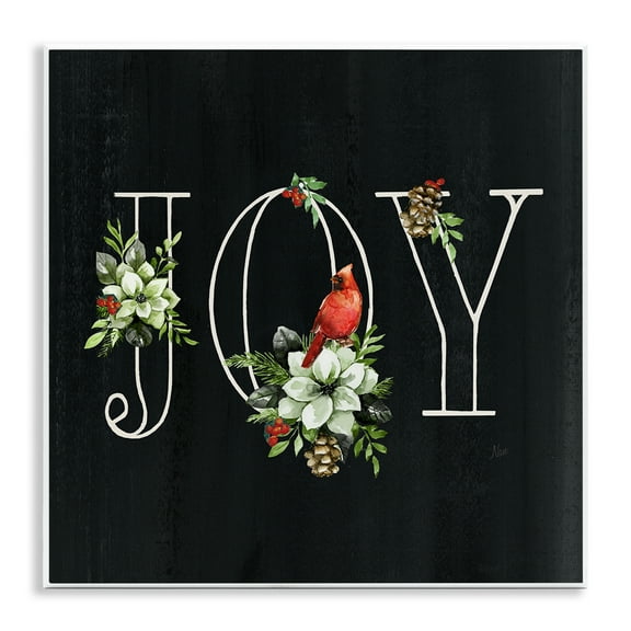 Stupell Industries Joy Letters with Florals Holiday Painting Unframed Art Prints Wall Art, 12 x 12