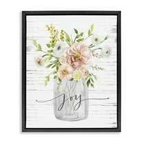 Stupell Industries Joy Mixed Bouquet Religious Painting Black Floater Framed Canvas Art Print Wall Art, 17 x 21