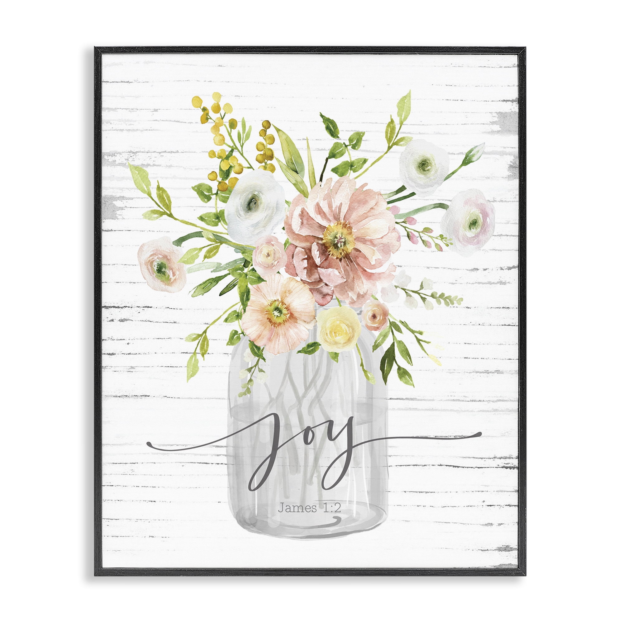 Stupell Industries Joy Mixed Bouquet Religious Painting Black Framed Art Print Wall Art, 24 x 30