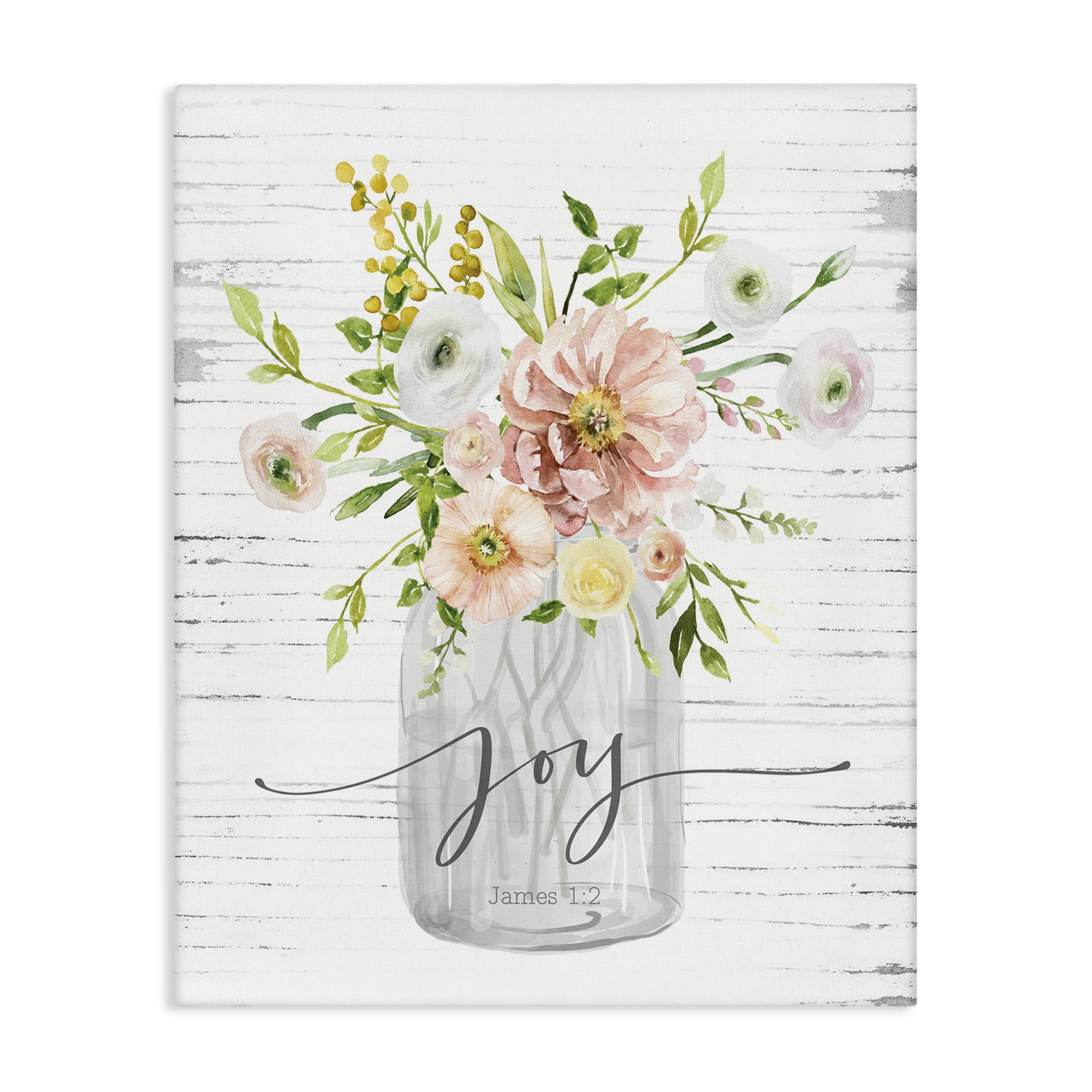 Stupell Industries Joy Mixed Bouquet Religious Painting Gallery Wrapped Canvas Art Print Wall Art, 24 x 30