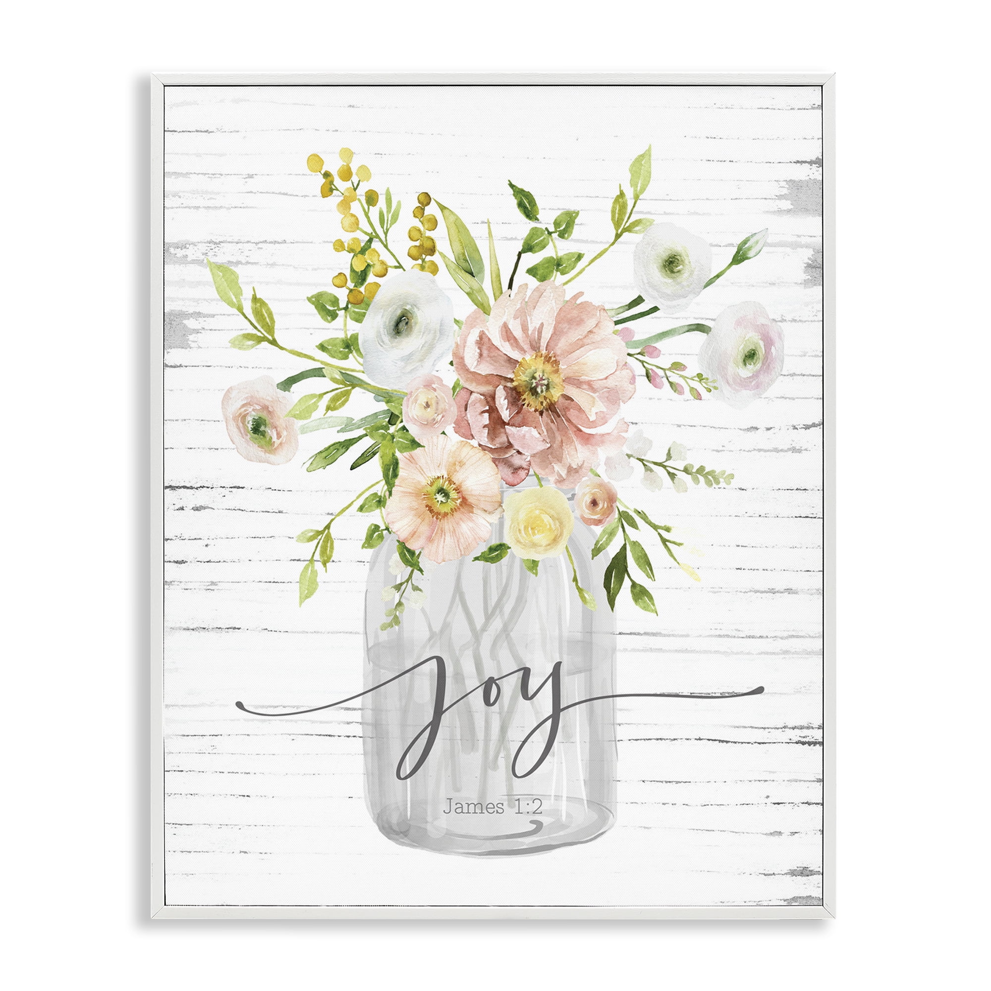 Stupell Industries Joy Mixed Bouquet Religious Painting White Framed Art Print Wall Art, 11 x 14