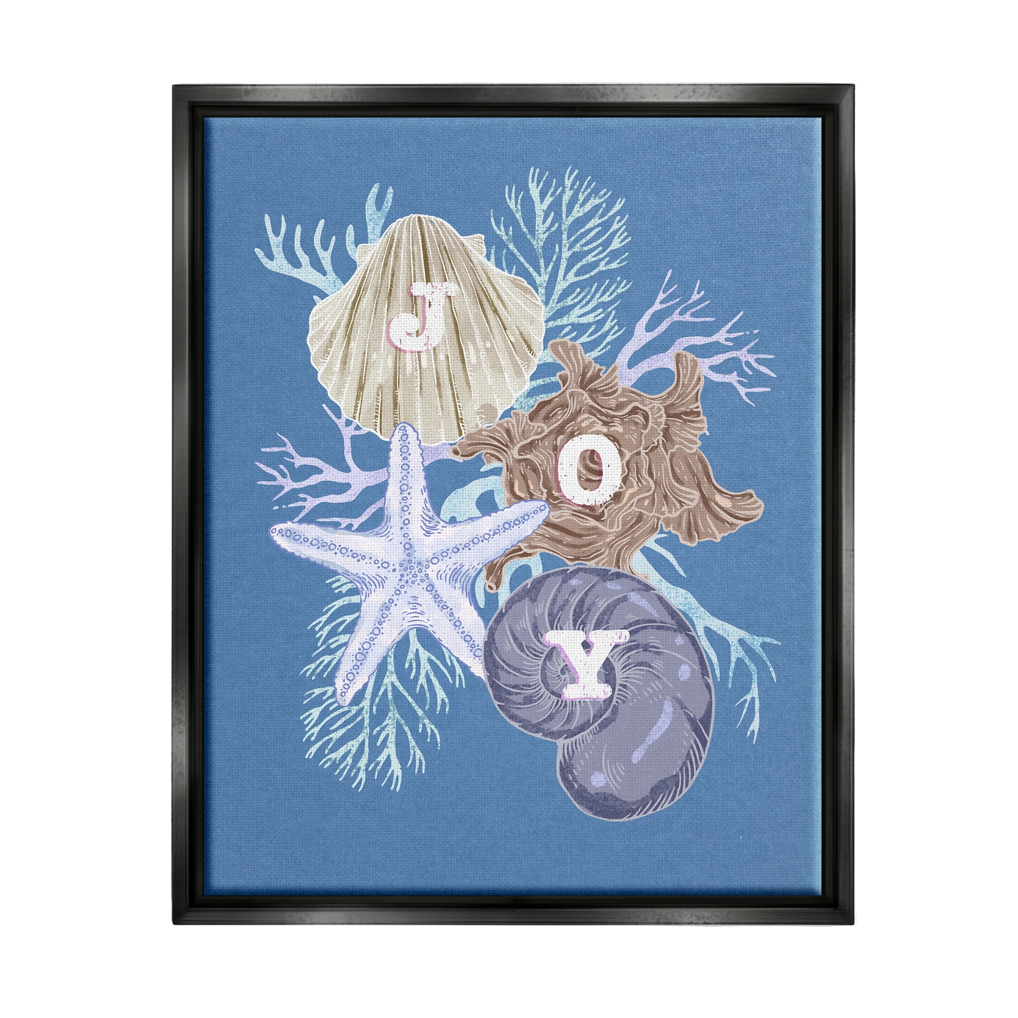 Stupell Industries Joy Nautical Holiday Seashells Holiday Painting Black Floater Framed Art Print Wall Art