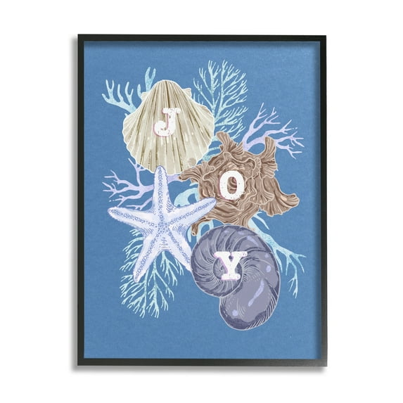 Stupell Industries Joy Nautical Holiday Seashells Holiday Painting Black Framed Art Print Wall Art