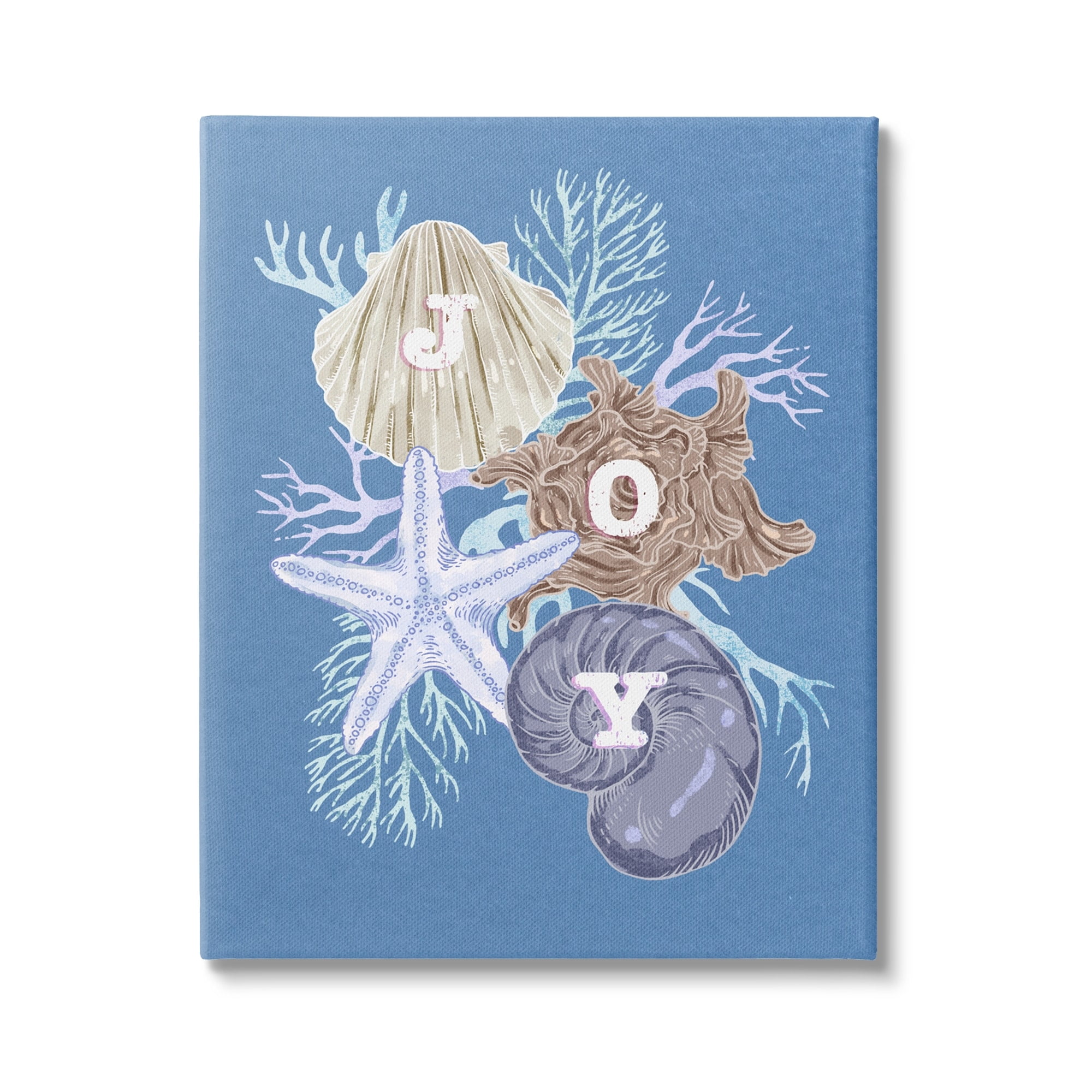 Stupell Industries Joy Nautical Holiday Seashells Holiday Painting Gallery Wrapped Canvas Print Wall Art