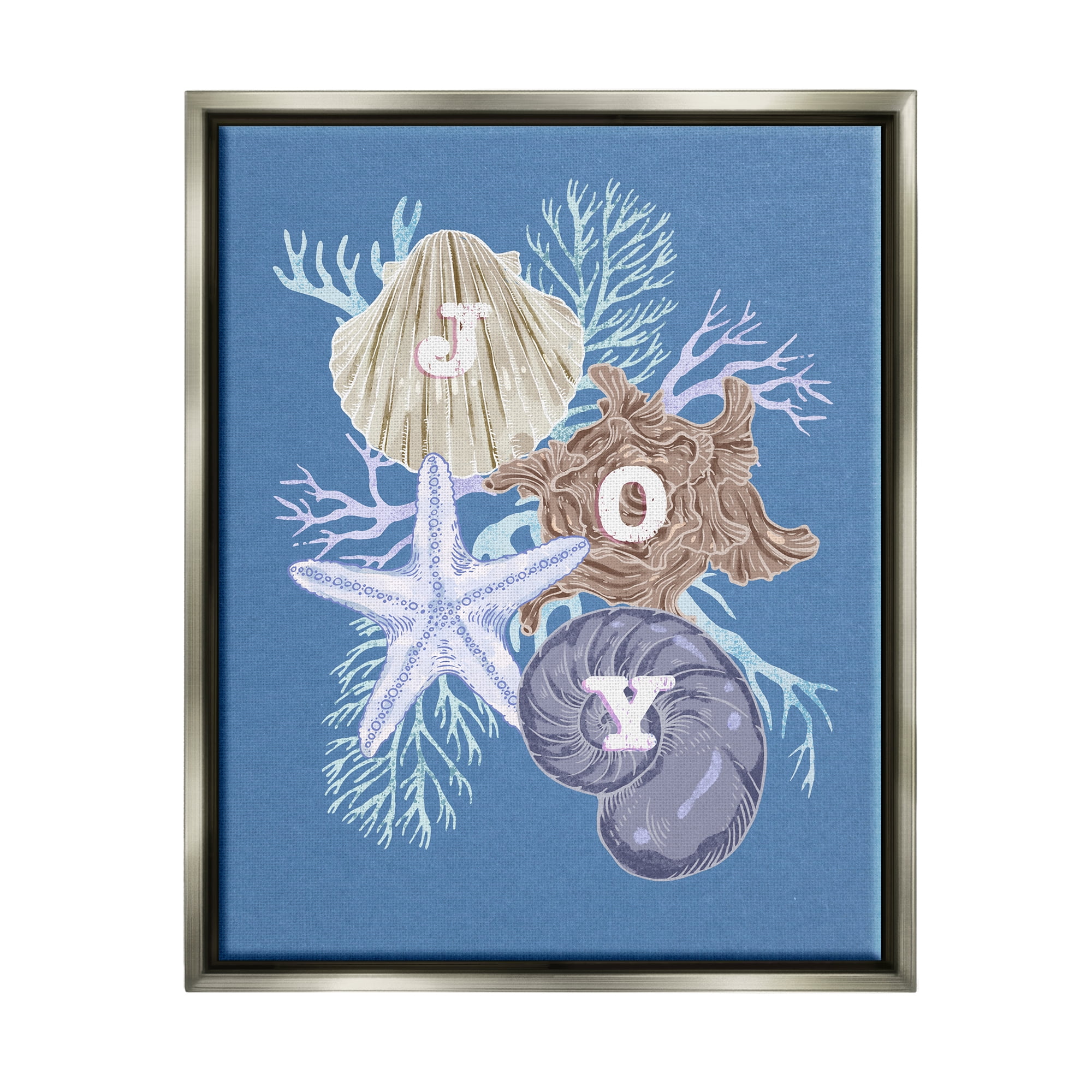 Stupell Industries Joy Nautical Holiday Seashells Holiday Painting Gray Floater Framed Art Print Wall Art