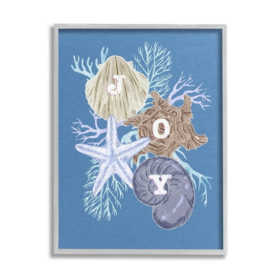 Stupell Industries Joy Nautical Holiday Seashells Holiday Painting Gray Framed Art Print Wall Art