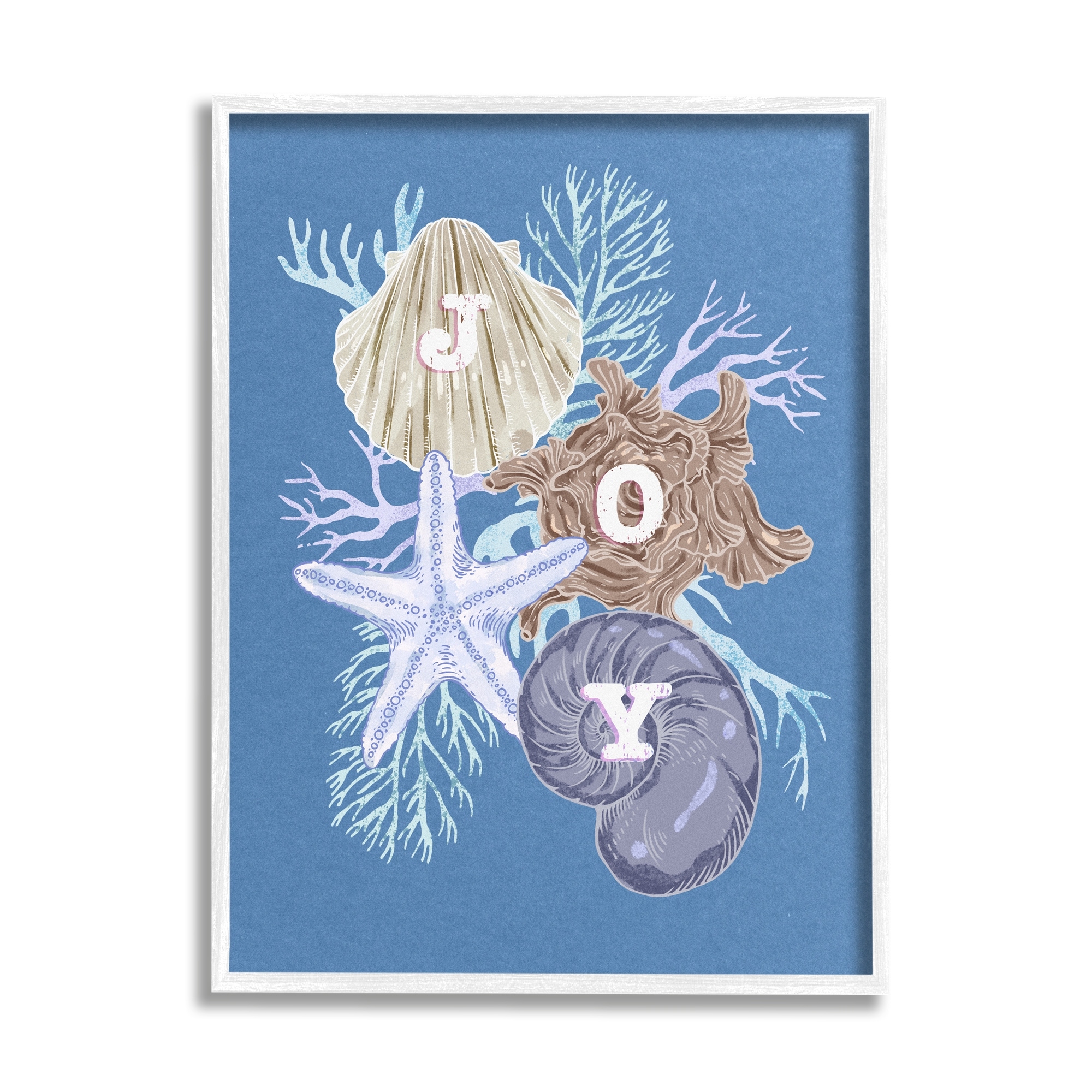 Stupell Industries Joy Nautical Holiday Seashells Holiday Painting White Framed Art Print Wall Art
