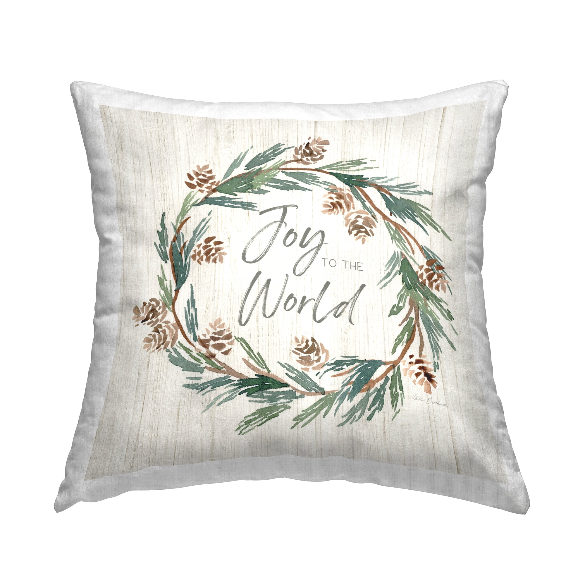 Stupell Industries Joy Pinecone Wreath Decorative Printed Throw Pillow, 18 x 18