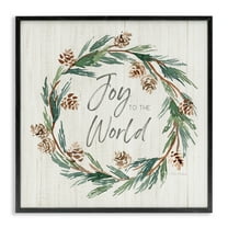 Stupell Industries Joy Pinecone Wreath Holiday Painting Black Framed Art Prints Wall Art, 12 x 12