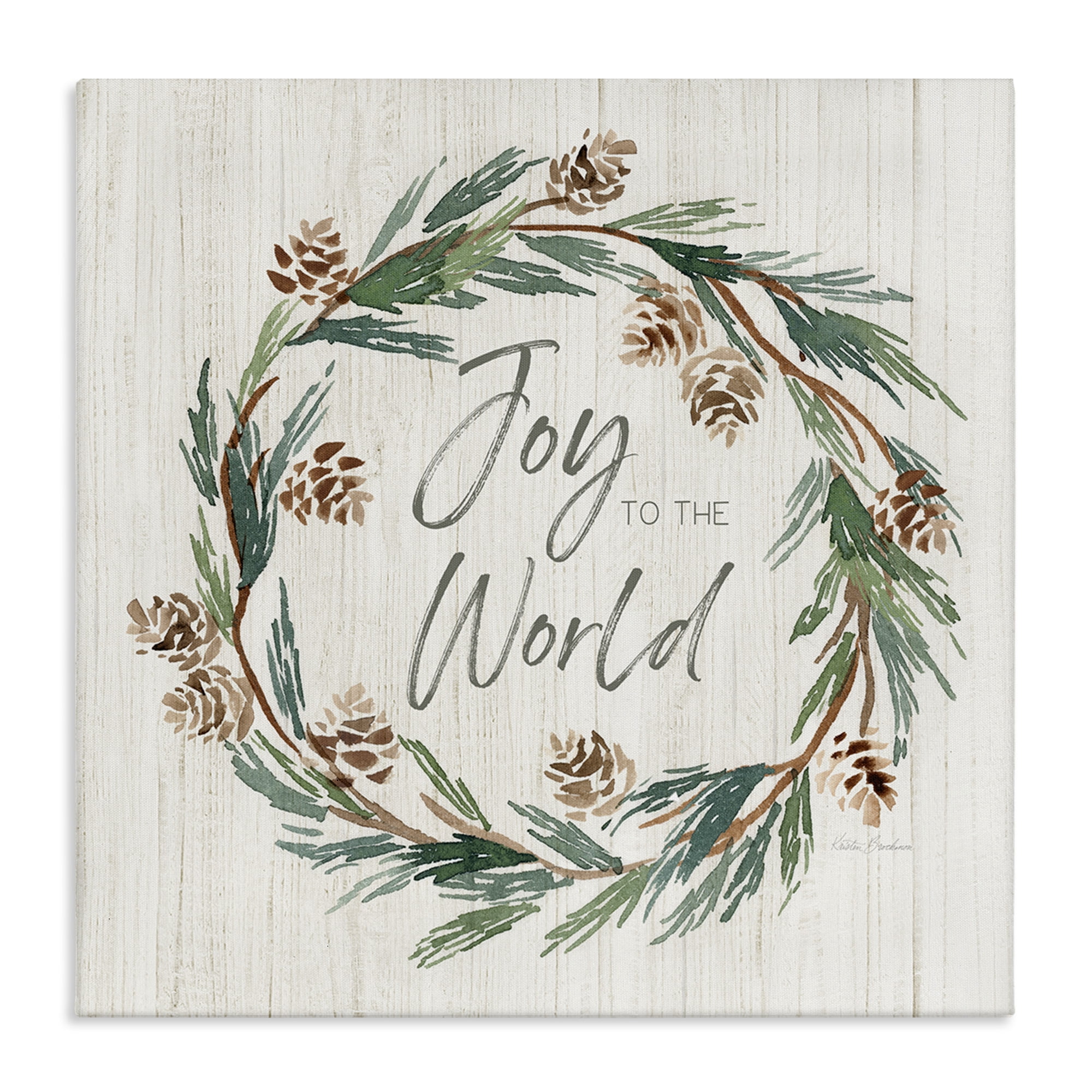 Stupell Industries Joy Pinecone Wreath Holiday Painting Gallery Wrapped Canvas Art Prints Wall Art, 24 x 24
