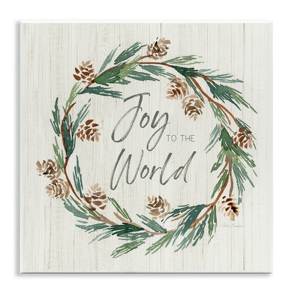 Stupell Industries Joy Pinecone Wreath Holiday Painting Unframed Art Prints Wall Art, 12 x 12