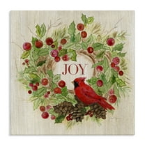 Stupell Industries Joy Rustic Winter Wreath Holiday Painting Gallery Wrapped Canvas Art Prints Wall Art, 17 x 17