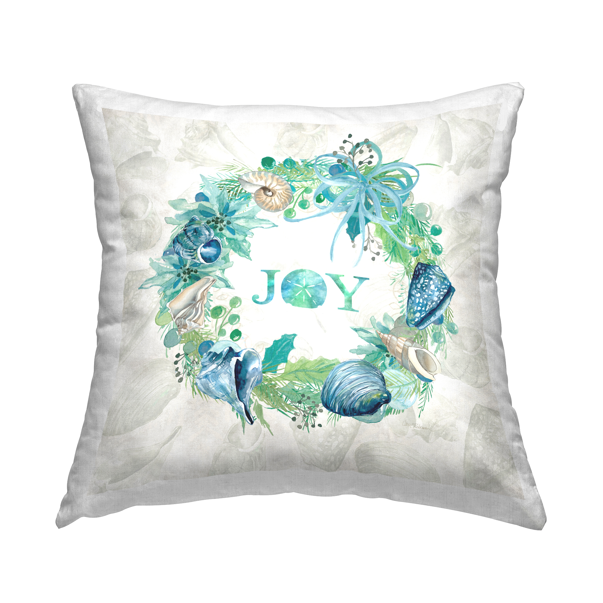 Stupell Industries Joy Seashell Wreath Square Decorative Printed Throw Pillow, 18 x 18