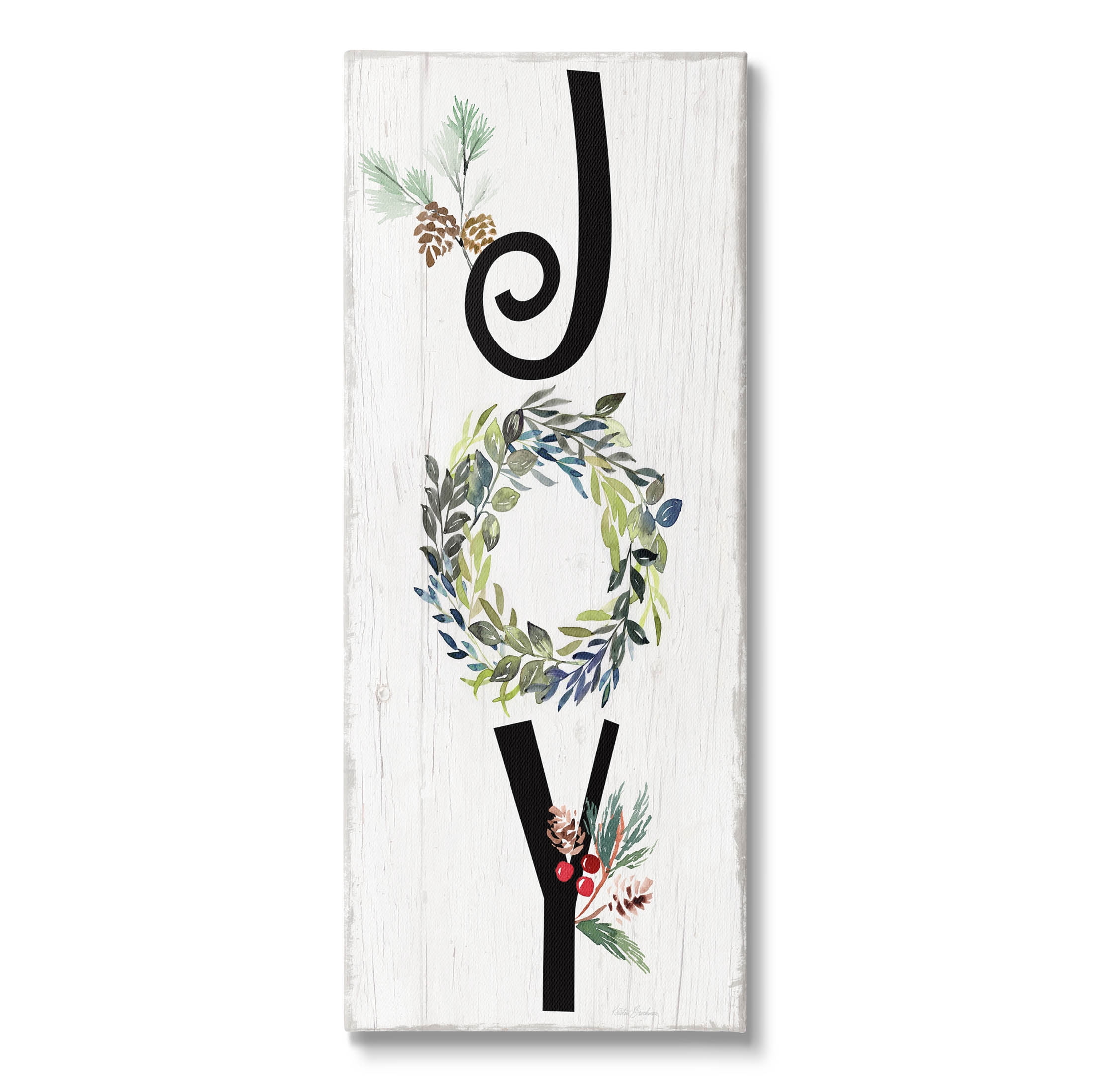 Stupell Industries Joy Seasonal Botanical Wreath Graphic Art Gallery Wrapped Canvas Print Wall Art, Design by Kristen Brockmon