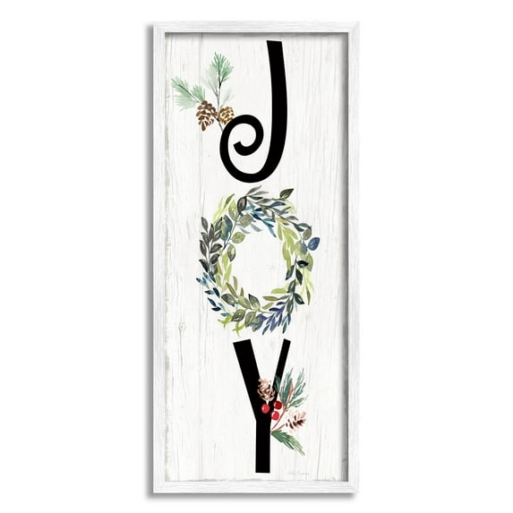 Stupell Industries Joy Seasonal Botanical Wreath Graphic Art White Framed Art Print Wall Art, Design by Kristen Brockmon