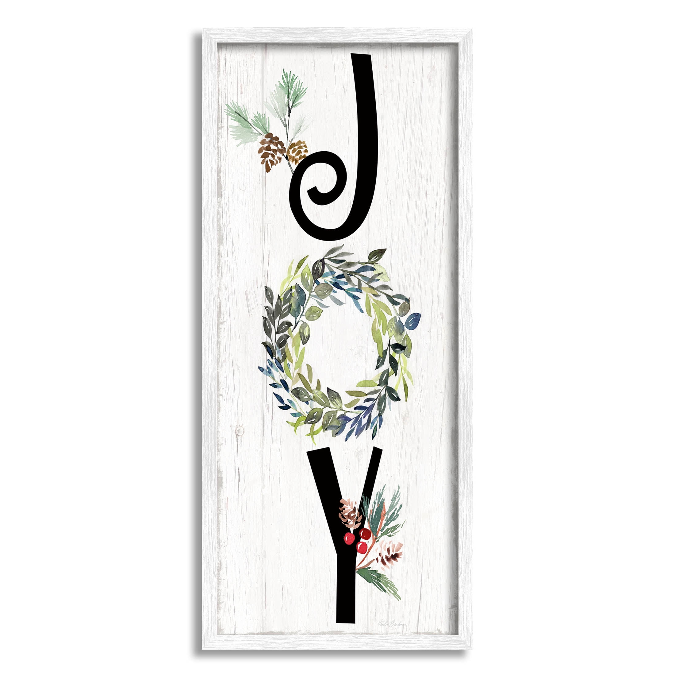 White Framed Botanical Wreath Joy Wall Art, 24" x 10"