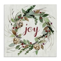 Stupell Industries Joy Seasonal Wreath Botanical & Floral Painting Gallery Wrapped Canvas Art Prints Wall Art, 17 x 17