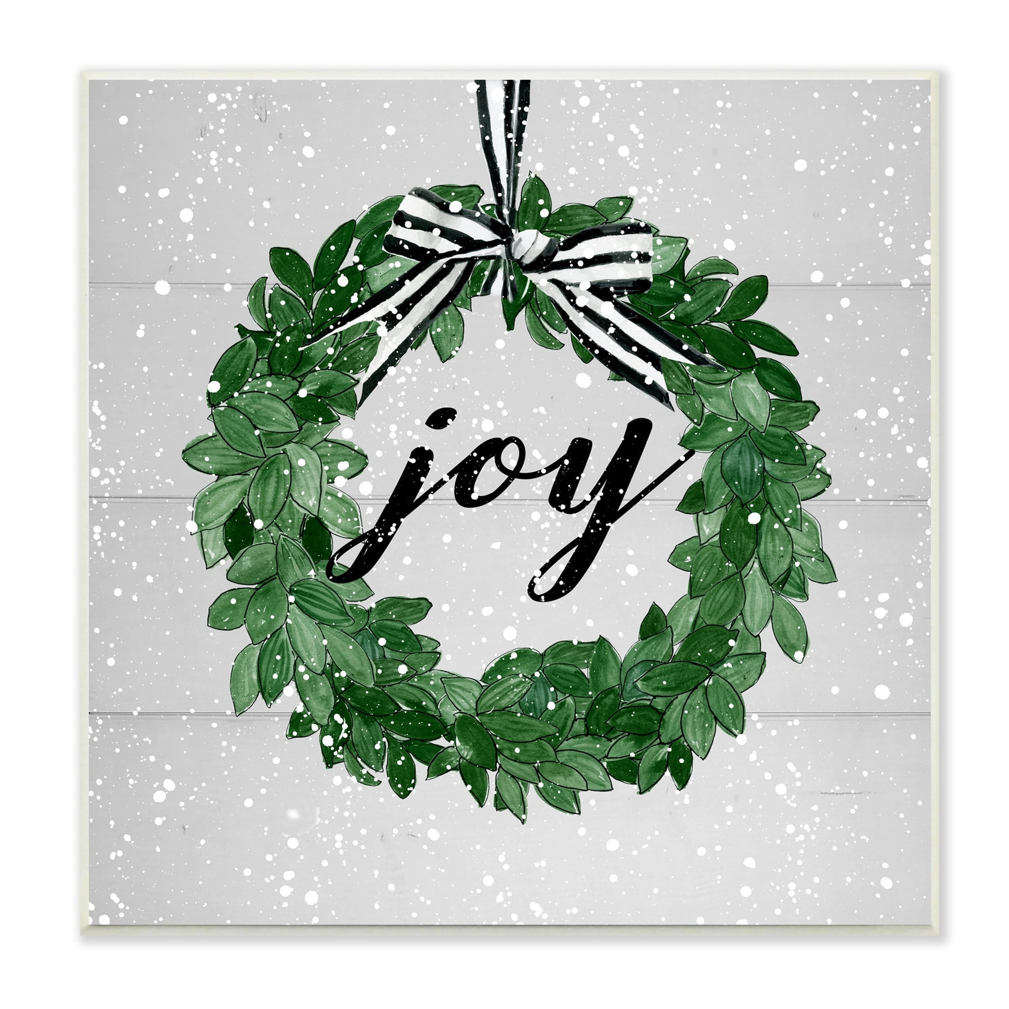 Stupell Industries Joy Sentiment Green Winter Leaf Wreath Snow Pattern, 12 x 12,Design by Carol Robinson