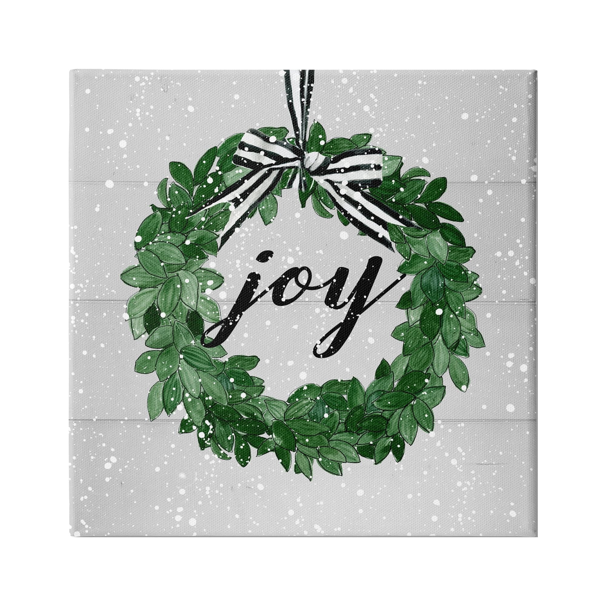 Stupell Industries Joy Sentiment Green Winter Leaf Wreath Snow Pattern, 36 x 36,Design by Carol Robinson