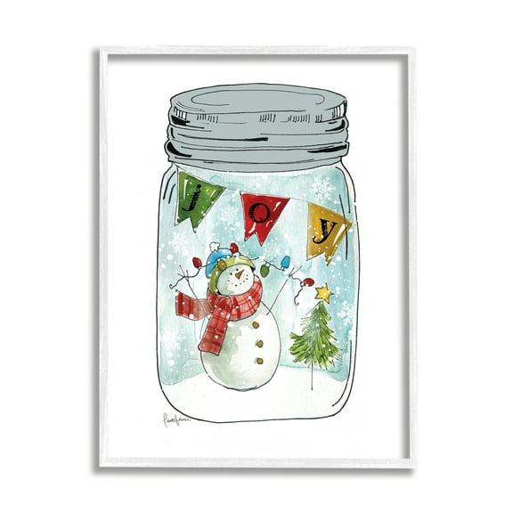 Stupell Industries Joy Text Snowman Christmas Tree Lights Country Jar, 11 x 14, Design by Livi Finn