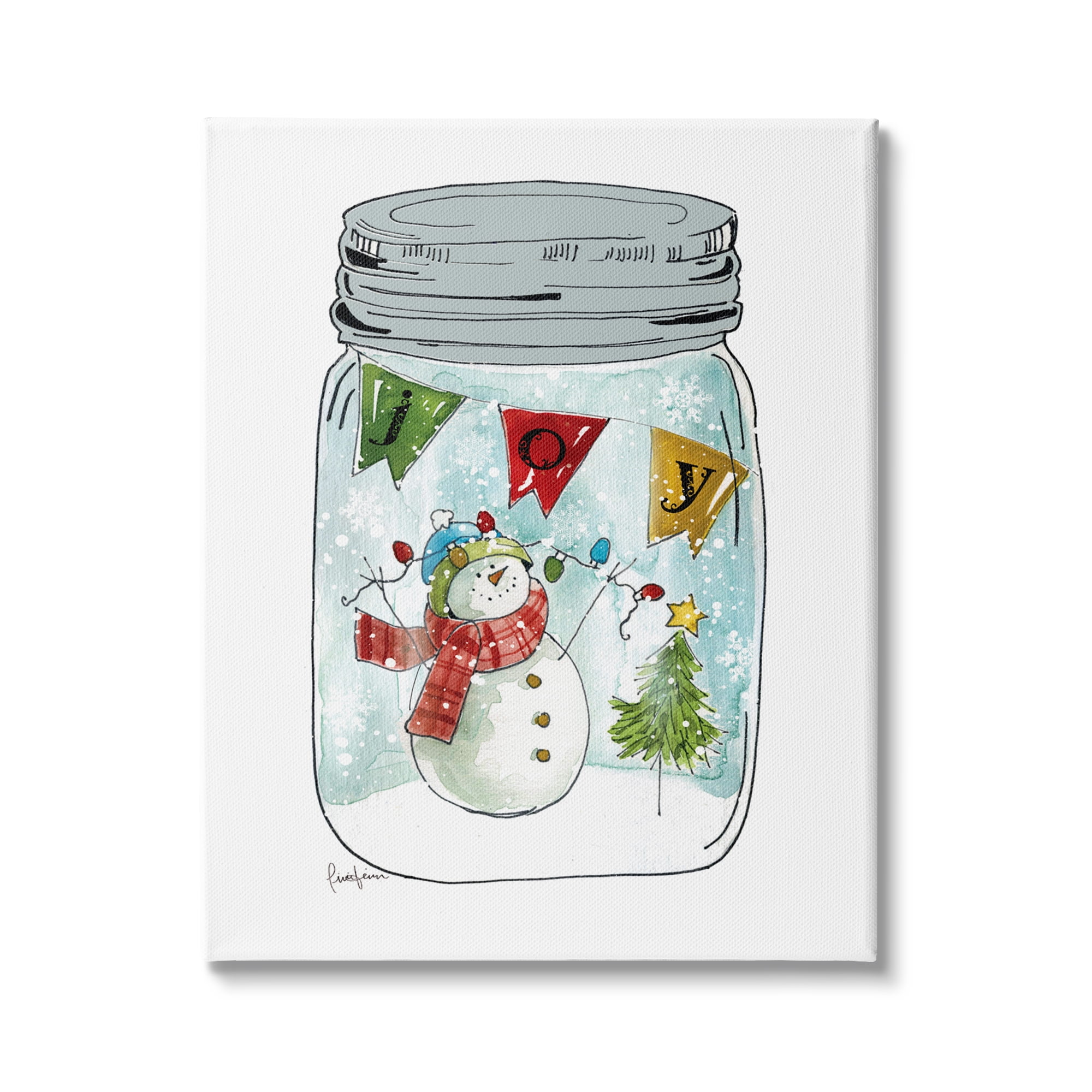 Stupell Industries Joy Text Snowman Christmas Tree Lights Country Jar, 16 x 20, Design by Livi Finn