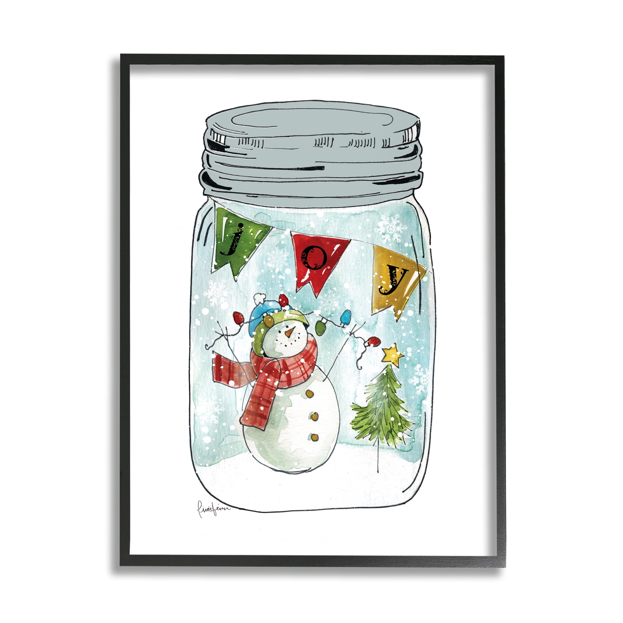 Stupell Industries Joy Text Snowman Christmas Tree Lights Country Jar, 24 x 30, Design by Livi Finn