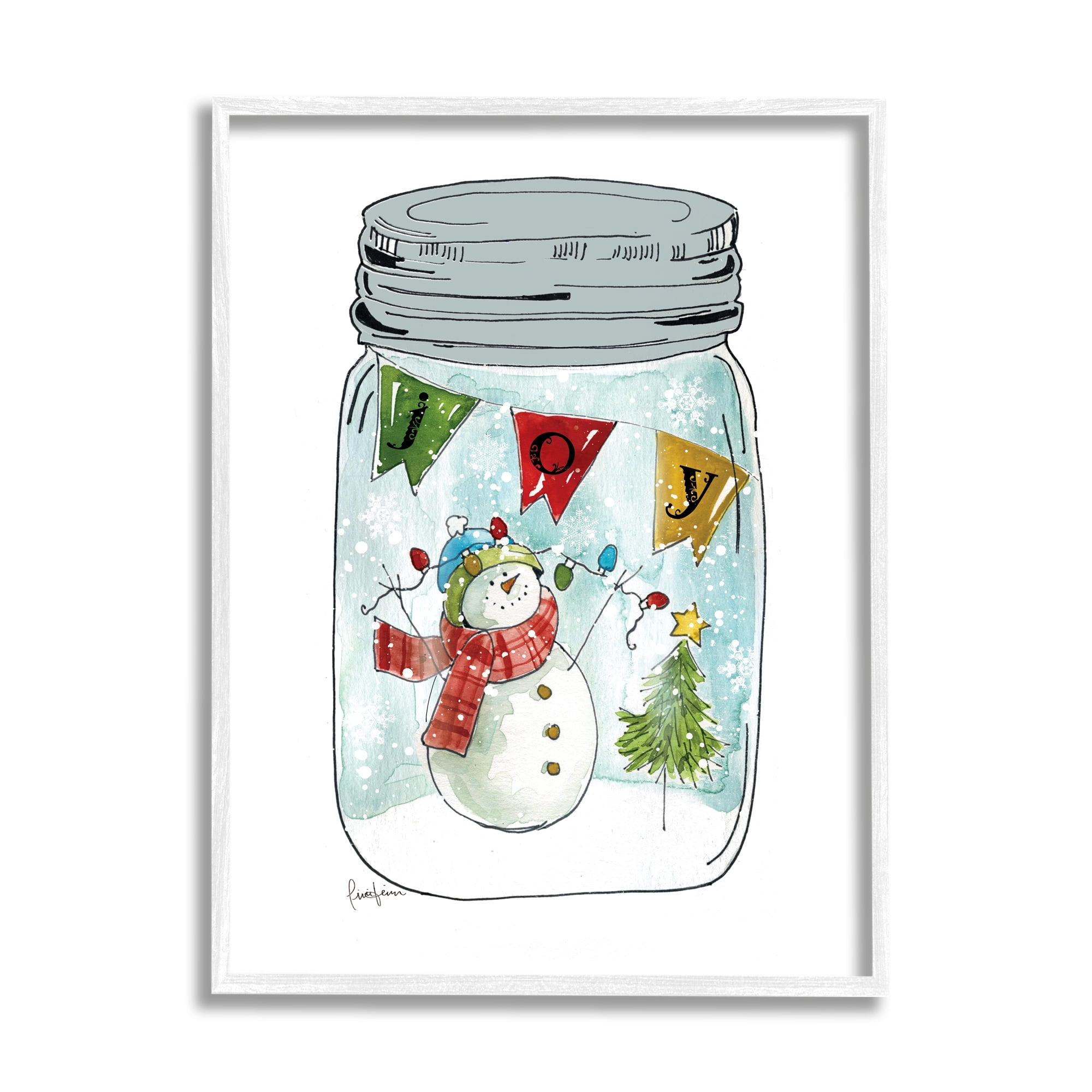 Stupell Industries Joy Text Snowman Christmas Tree Lights Country Jar, 24 x 30, Design by Livi Finn